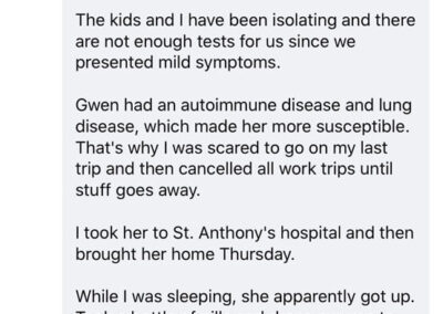 Erik’s post on Facebook following Gwen’s death.
