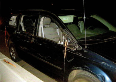 The damage to the Chrysler minivan.