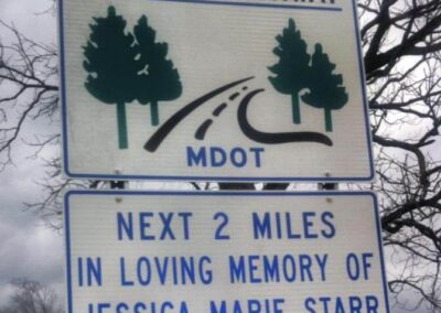 A stretch of road adopted in memory of Jessica.