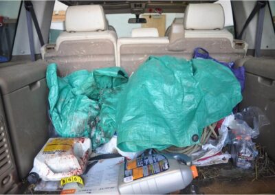 Items found in the back of Patrick’s vehicle.