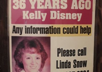 A poster asking for information on Kelly Disney’s death.