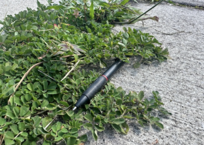 A photo of an ink pen on the sidewalk